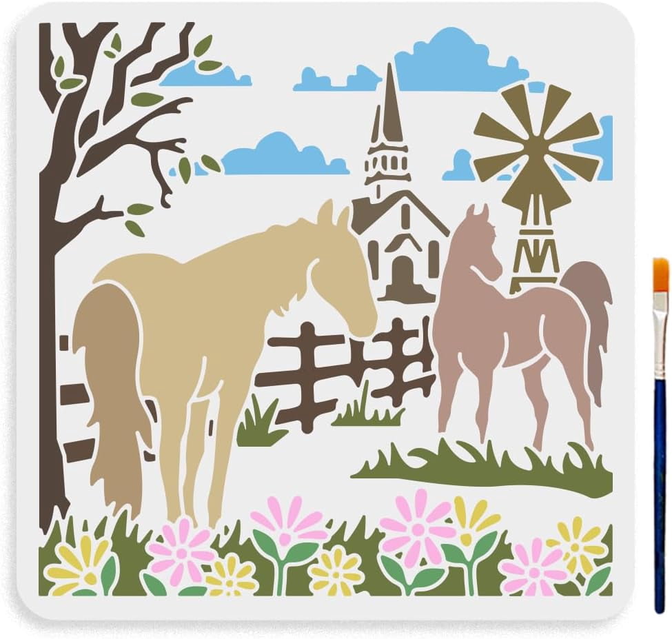 Field Horse Stencil 11.8×11.8inch Large Farmhouse Horse Stencils with ...
