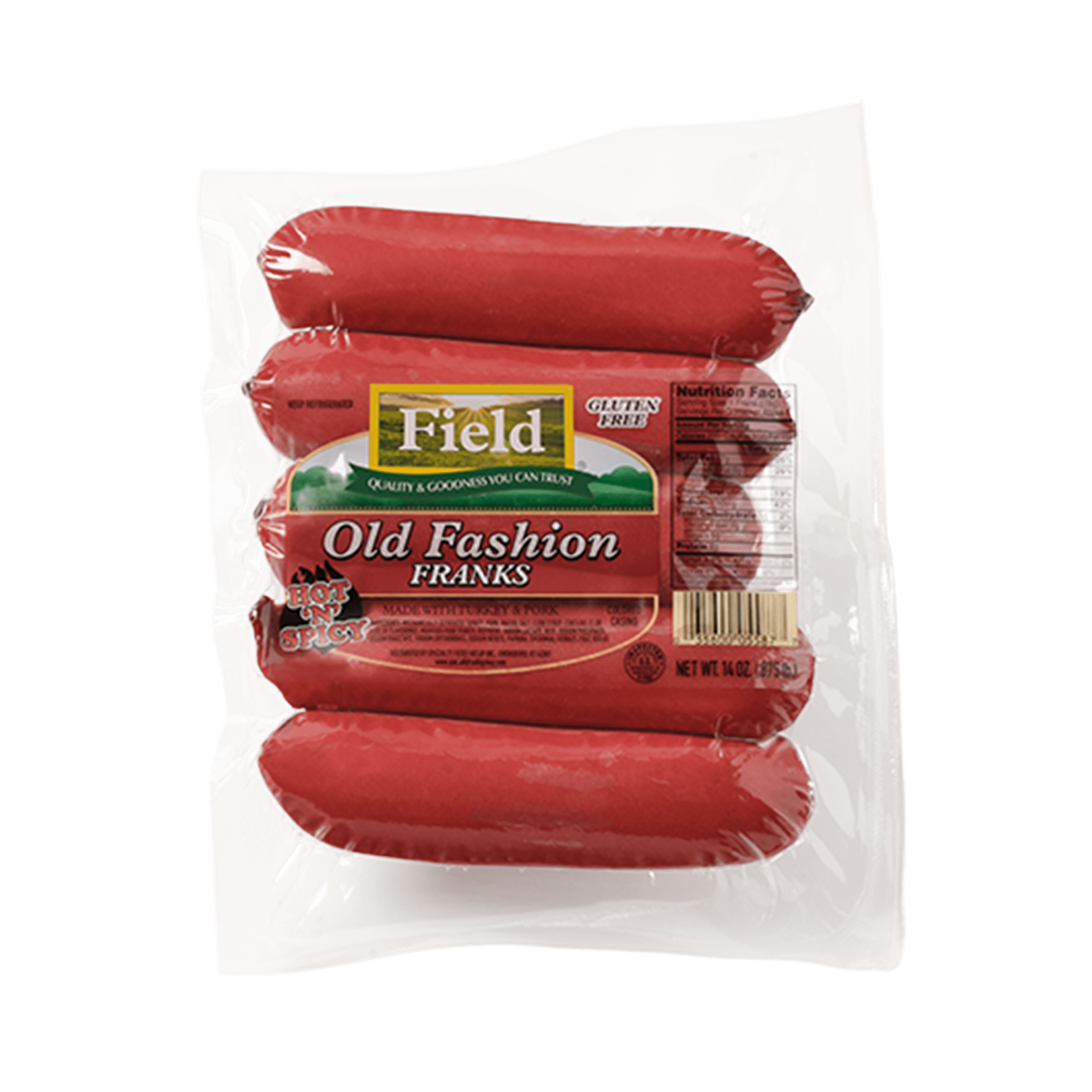 Field Hot Old Fashion Franks, Hot Dogs, 14 oz, 5 Count, Packaged in