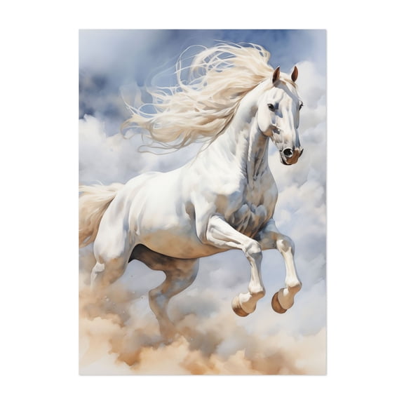 A Field of Joy Watercolor Painting - Digital Art - Painting Horse Animal Wildlife Nature Surrealism Fantasy Watercolor Unframed Wall Art Print 4 x 6 inches