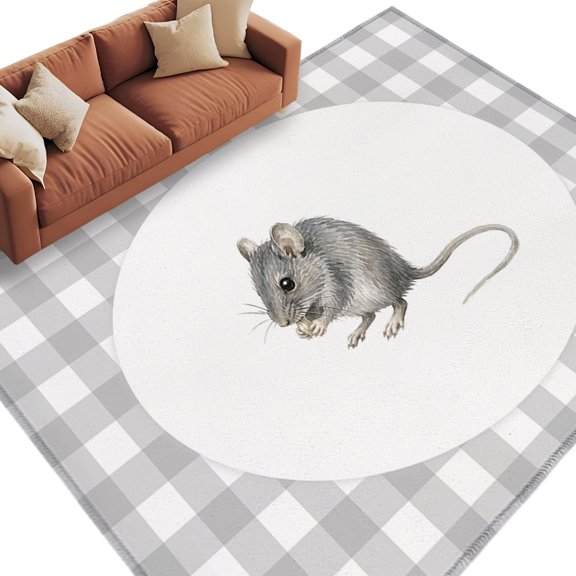 Field Mouse Area Rug 5x7 Washable Rug Non Slip Modern Grey Plaid Farmhouse Animals Large Area Rug Soft Stainresistant Indoor Floor Carpet for Living Room Bedroom Home Office Dining Room Nursery