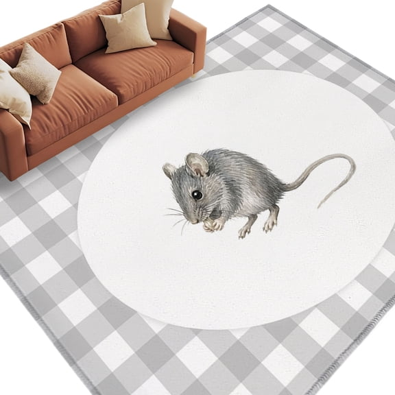 Field Mouse Area Rug 8x10 Washable Rug Non Slip Modern Grey Plaid Farmhouse Animals Large Area Rug Soft Stainresistant Indoor Floor Carpet for Living Room Bedroom Home Office Dining Room Nursery