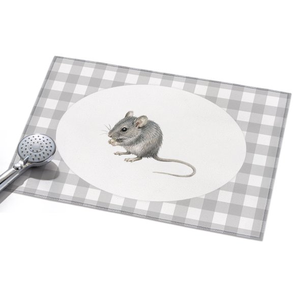 Field Mouse Entryway Rug 2x3ft Washable Non Slip Bathroom Rug Soft Indoor Floor Front Door Mat Modern Grey Plaid Farmhouse Animals Rectangle Area Rugs Carpet for Kitchen Office Dining Room Home