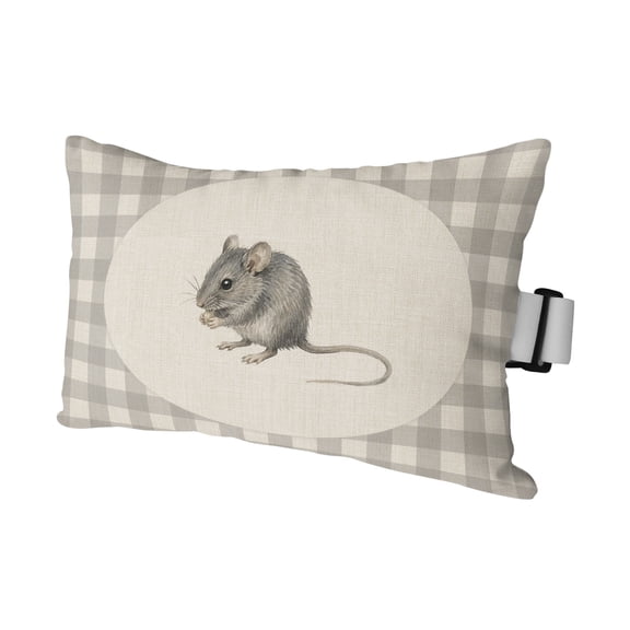Field Mouse Outdoor Pillows for Chaise Lounge Chair Waterproof Lumbar Pillows with Insert&Adjustable Elastic Strap Beach Headrest Pillow Farmhouse Grey Plaid Vintage Animals Neck Pool Pillow 12"x20"