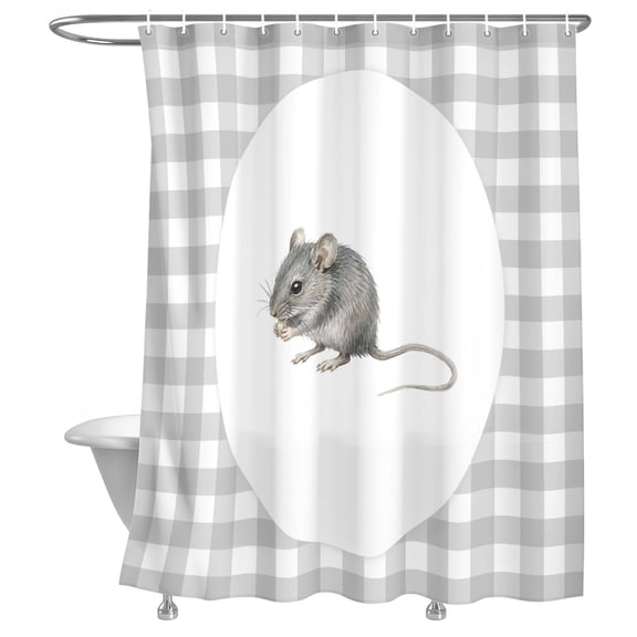Field Mouse Shower Curtain, Gray Plaid Modern Funny Animal Lightweight Waterproof Fabric Shower Curtain with Rustproof Grommets for Bathroom Bathtub 36x72in