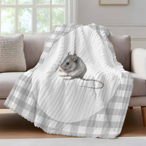 Field Mouse Throw Blanket for Couch Gray Plaid Modern Funny Animal Soft and Warm Flannel 3D Striped Fluffy Fuzzy Fleece Blanket Lightweight Throw for Bed, Sofa 40 x 50 Inches