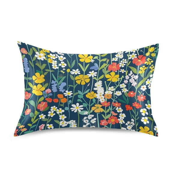 Field Of Blooming Flowers Satin Pillowcase Envelope Design Pillow Covers 1 Pack Standard Size 20" x 26"