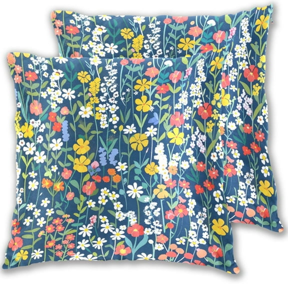 Field Of Blooming Flowers Throw Pillow Covers Pillowcases 16 x 16 Inch Home Decor 2 Packs for Bedroom Sofa