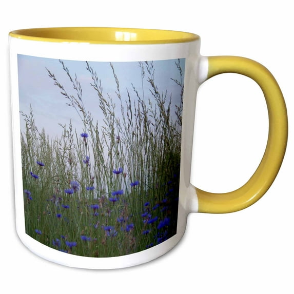 3drose, Field of Purple Wildflowers, 11oz Two-tone Yellow Mug