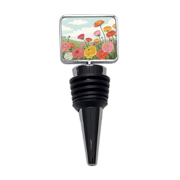 Field Of Ranunculus Flowers Wine Bottle Stopper Cap Plug