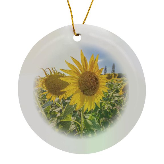 3drose, Field of Sunflowers in Provence., Circle Porcelain Ornament