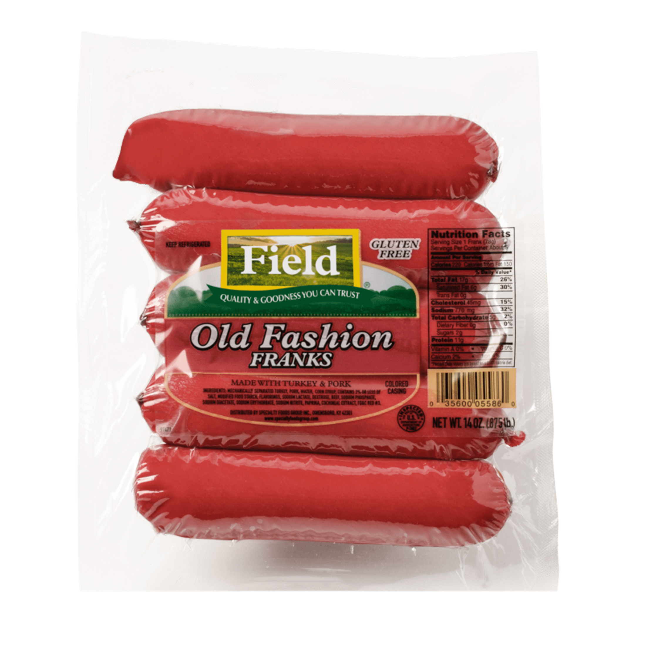 Field Old Fashion Franks, Hot Dog, 14 oz, 5 Count, Packaged in Plastic