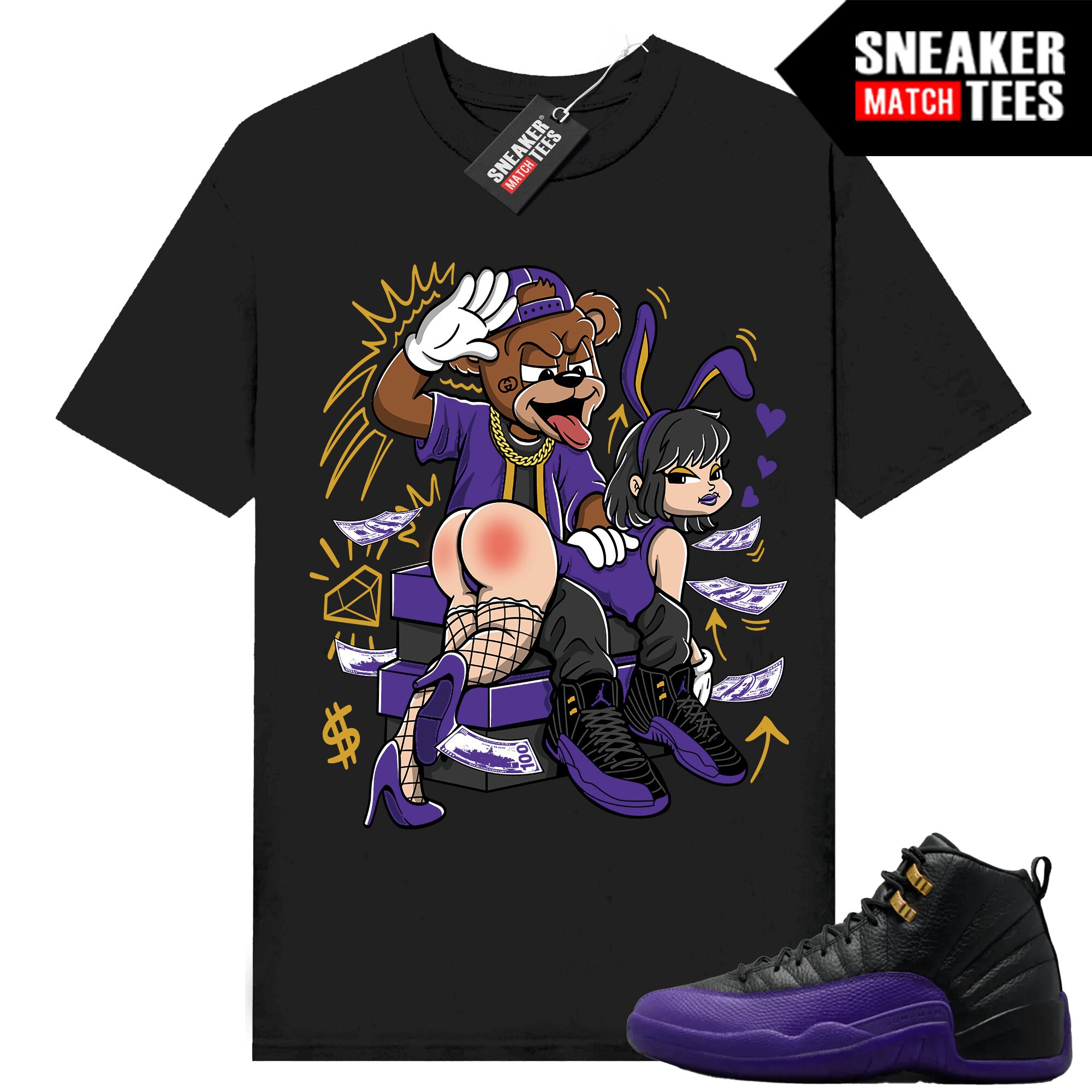 Field Purple 12s Sneaker Match Tees Black "Bunny Slap"