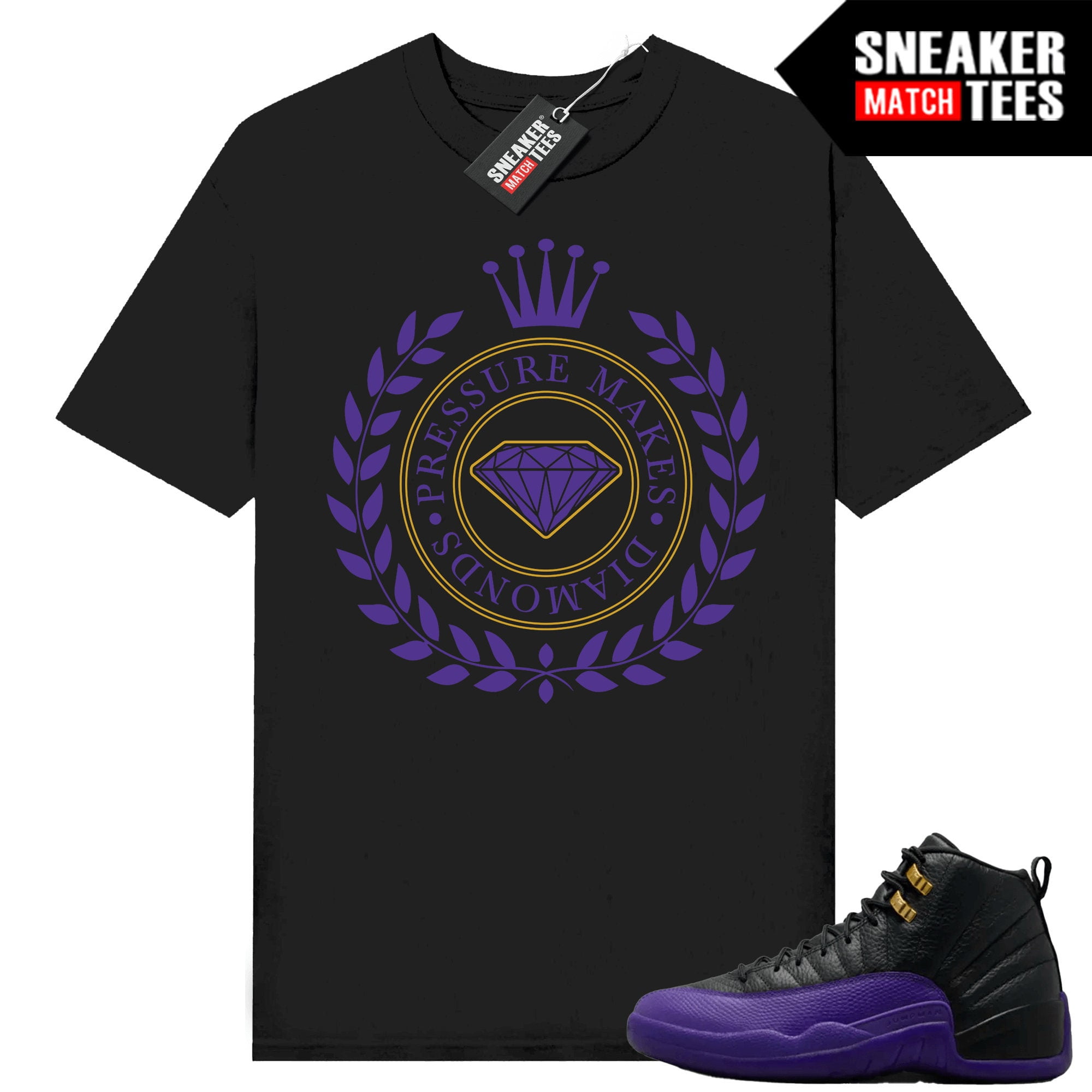 Field Purple 12s Sneaker Match Tees Black "Pressure Makes Diamonds