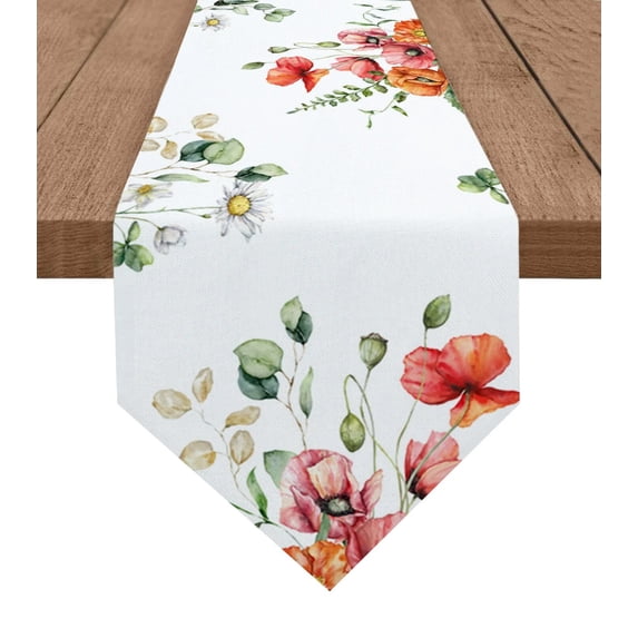 Field Red Flowers Bouquet Modern Table Runner Home Table Decor Cotton Linen Table Flag Hotel Wedding Tablecloth