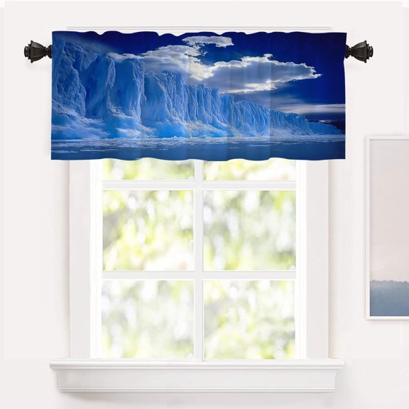 Field Scenery Winter Blackout Short Curtains for Windows, Azure Blue Glacier Clouds Kitchen Valance Thermal Insulated Rod Pocket Window Treatment for Bathroom 52 X 18 in