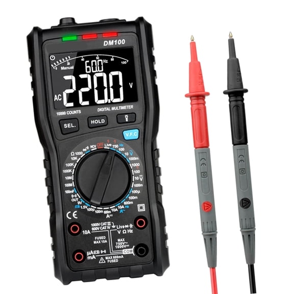 Field Service Multimeter 10000 Count Four Port Layout NCV Live Wire VFC RMS Voltage Current Resistance Capacitance Continuity Tool