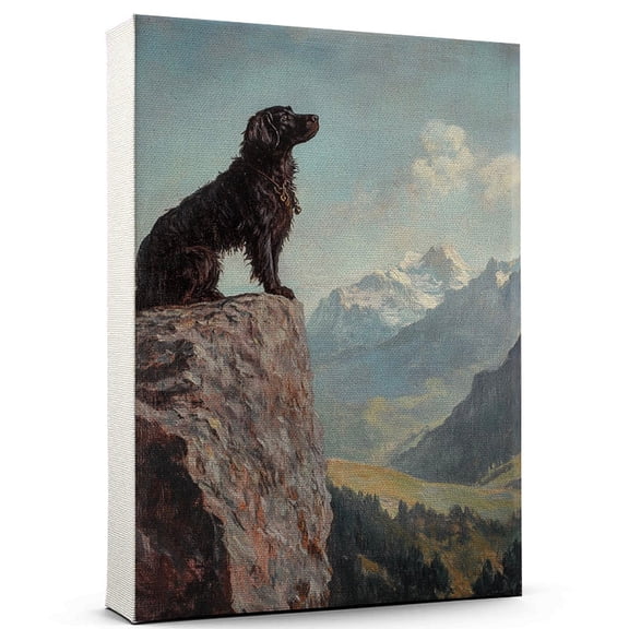Field Spaniel Cute Dog Climbing Canvas Canvas Retro Field Spaniel Dog Batter in Action With Climbing for Themed Living Room, Pet Shop Decor