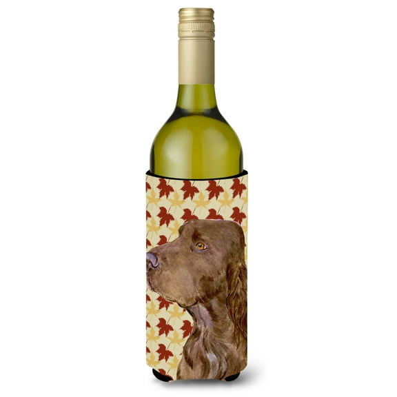 Field Spaniel Fall Leaves Portrait Wine Bottle Hugger