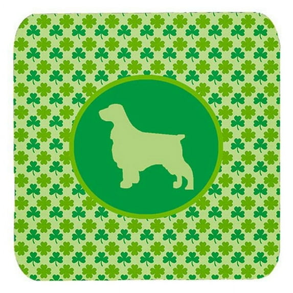 Field Spaniel Lucky Shamrock Foam Coasters, Set Of 4