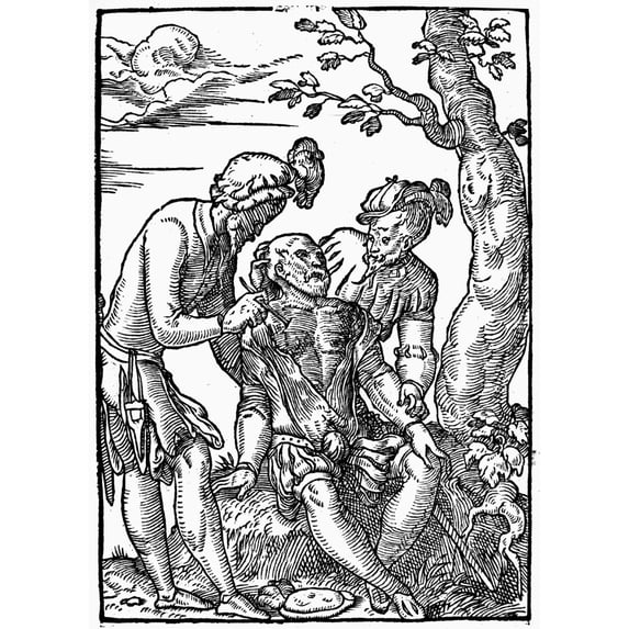 Field Surgeon 1547. Narrow Being Removed From A Man'S Chest By A Surgeon. Woodcut From J. Targault'S 'De Chirurgica '
