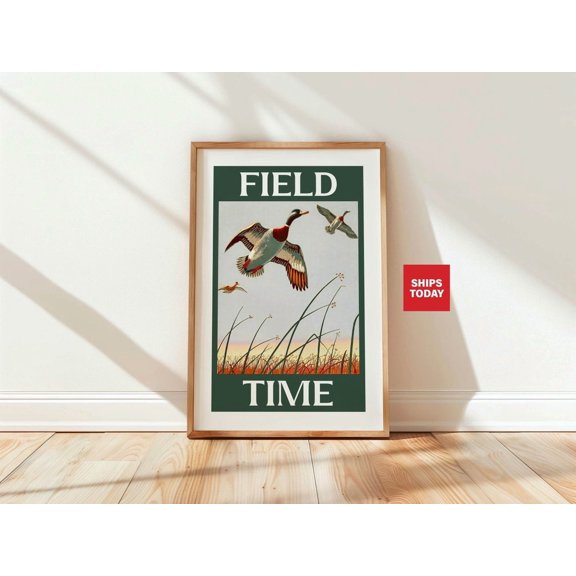 Field Time Hunting Retro Hunting Field Hunter Cabin Lake House Lodge Outdoors Wall Art Unframed Paper Print