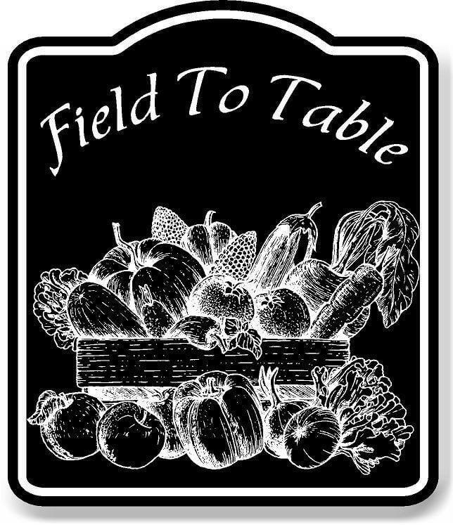 Field To Table Fruit Vegetables BLACK Aluminum Composite Sign, 20"x24
