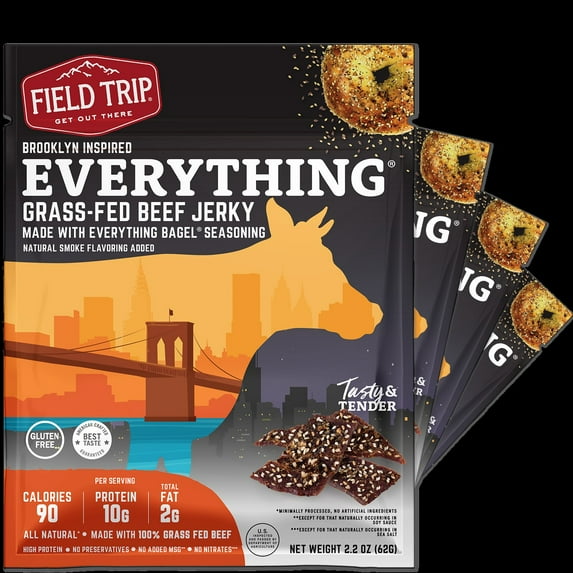 Field Trip All Natural Beef Jerky BK Everything Bagel Seasoned 2.2oz , 4pk