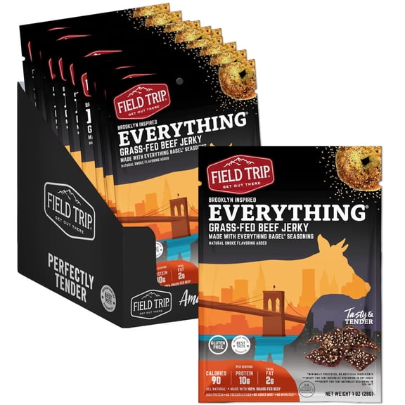 Field Trip Beef Jerky | Gluten Free Jerky, Low Carb, Healthy High Protein Snacks With No Nitrates, Made With All Natural Ingredients | Everything Bagel | 1oz Bags, 12 Pack