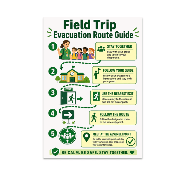 Field Trip Evacuation Route Guide - Classroom Decor - 13x19 Poster Print