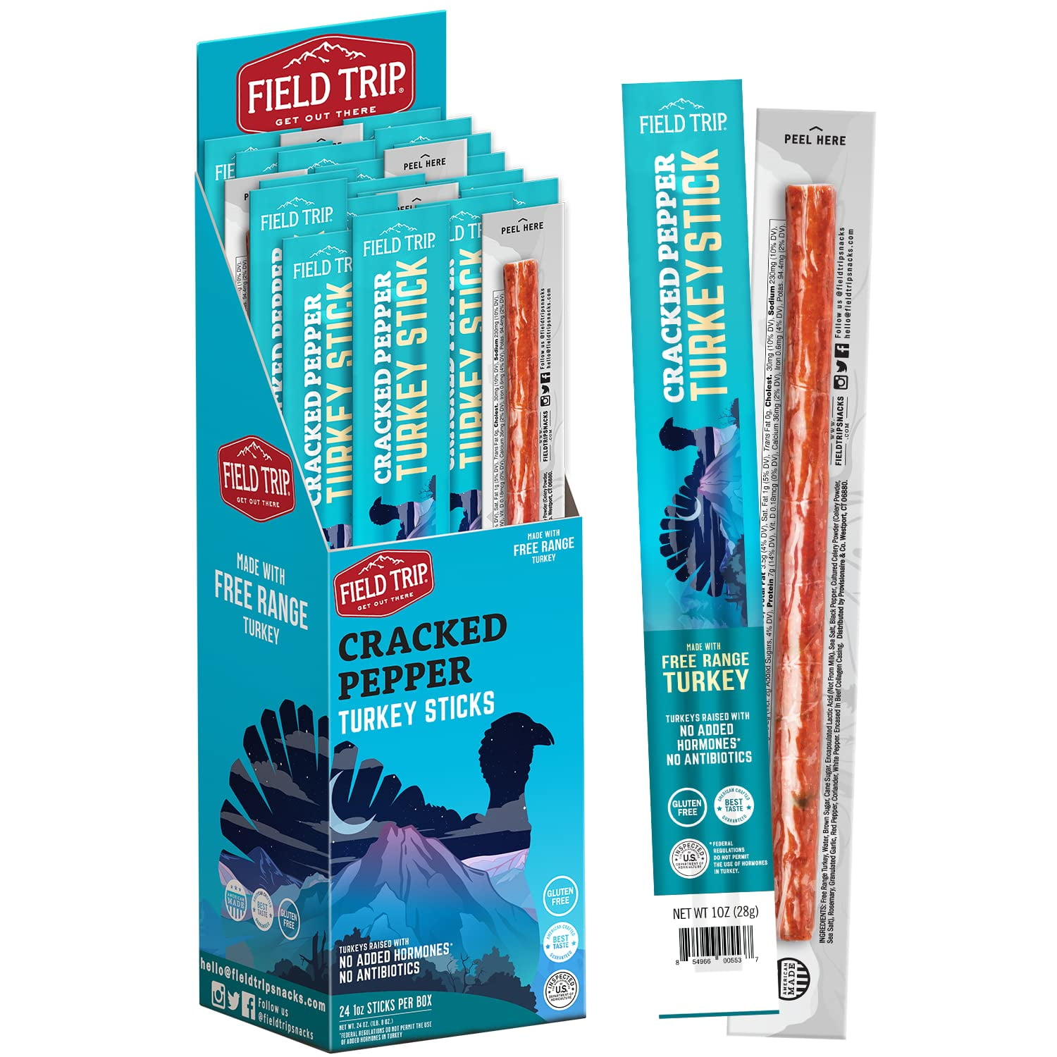 Field Trip Jerky, 1Oz Cracked Pepper Turkey Stick 24ct