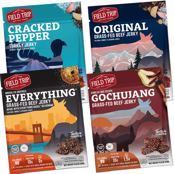 Field Trip Jerky Mixed Flavors: Original, Everything, Cracked, Gochujang 2.2oz - 4pk