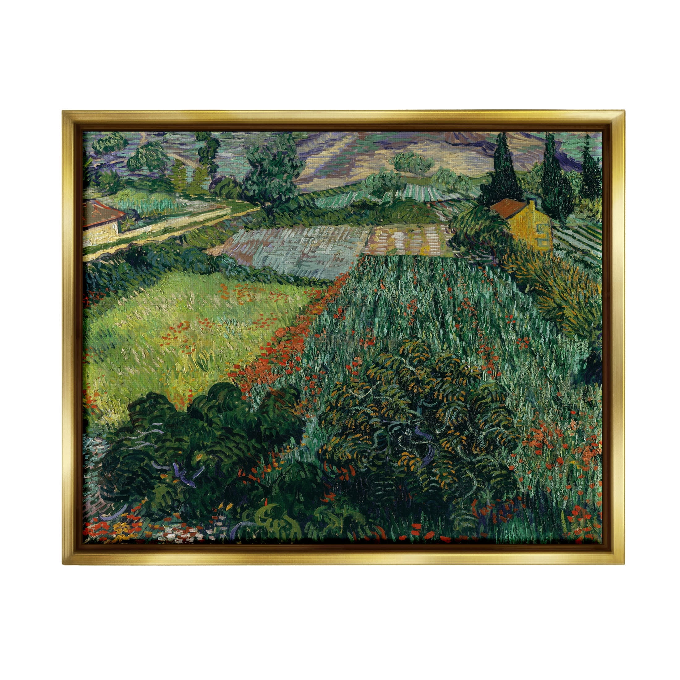Field With Poppies Van Gogh Rural Scenery Landscape Painting Metallic Gold Framed Art Print Wall Art