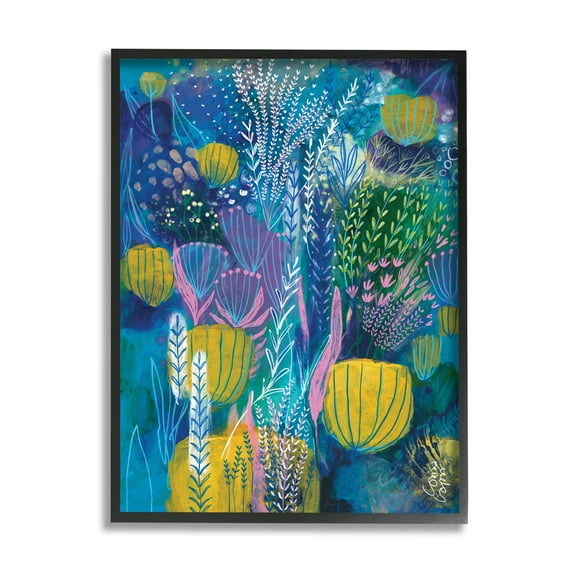 Stupell Industries Field of Abstract Florals Blue Green Yellow,11 x 14,Designed by Corina Capri
