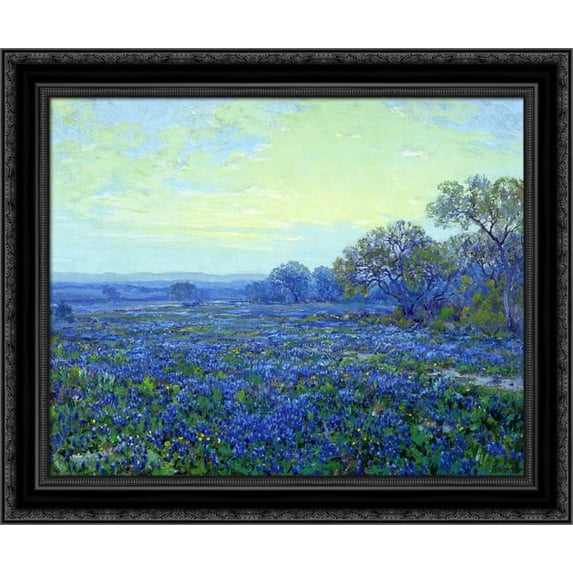 Field of Bluebonnets under Cloudy Sky 24x20 Black Ornate Wood Framed Canvas Art by Onderdonk, Robert Julian