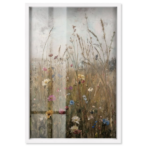 Field of Forgotten Dreams I Shadowbox Print Vintage Floral Art by Art Remedy, White Frame, 20 x 30