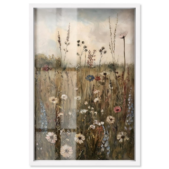 Field of Forgotten Dreams II Shadowbox Print Vintage Floral Art by Art Remedy, White Frame, 16 x 24