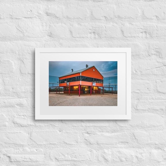 "Field of Memories" — Sports Complex Art Framed Poster (White, 12″×16″)