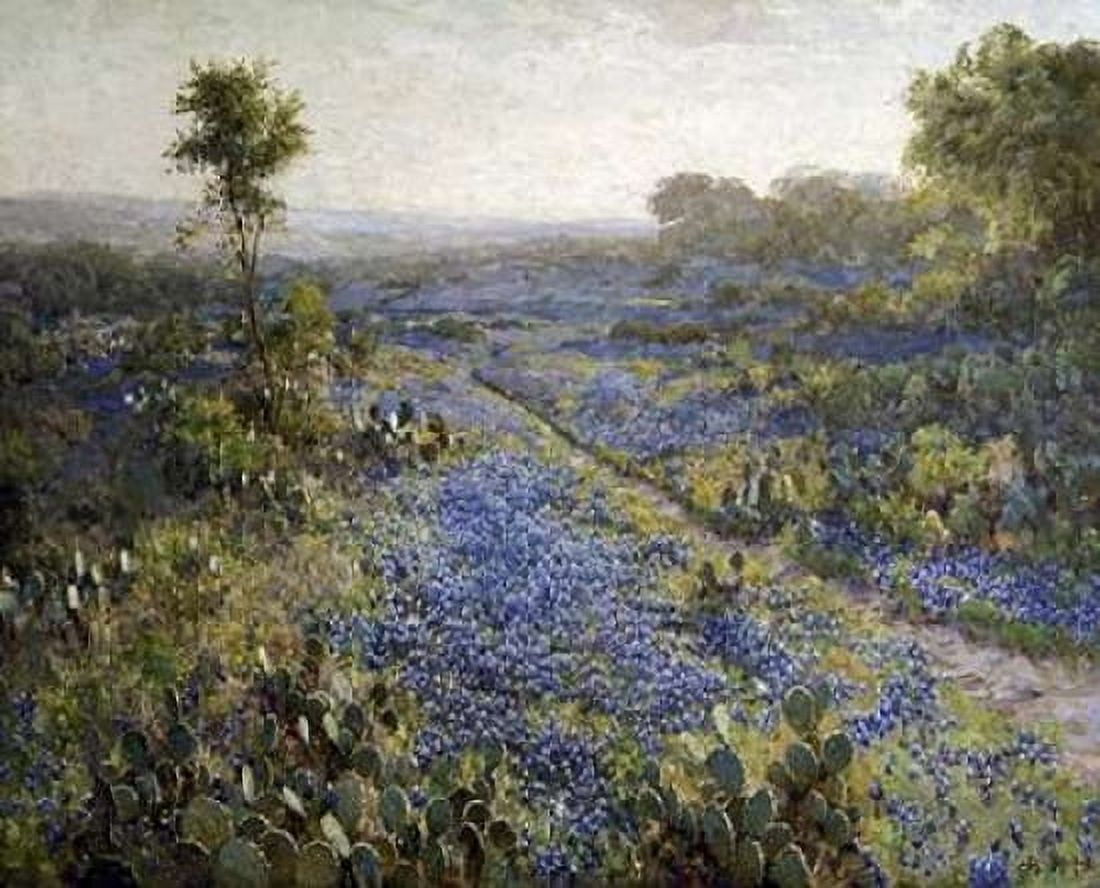 Field of Texas Bluebonnets and Prickly Pear Cacti Canvas Art - Julian Onderdonk (20 x 24)