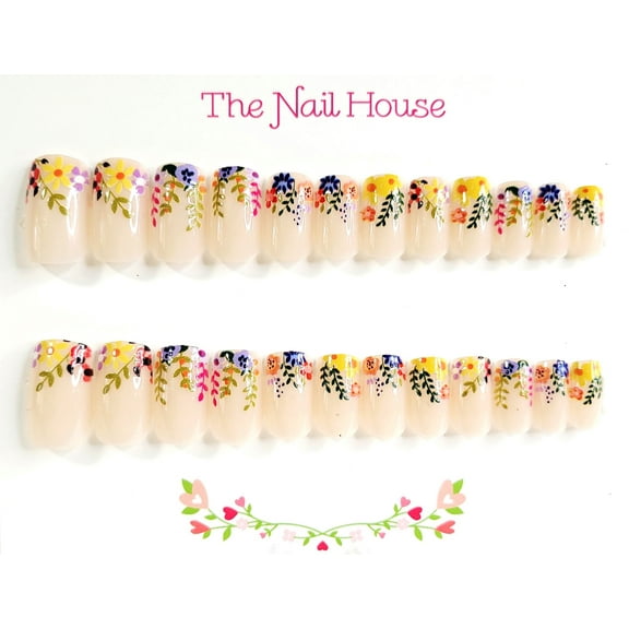 Field of Wildflowers Square Press-On Nails By The Nail House NH - 24 Pieces