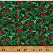 Fields Fabrics 44" Cotton Winter Holly Leaves Sewing & Craft Fabric By The Yard, Green
