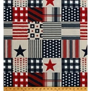 Field's Fabrics 54" Patriotic USA American Flag Polyester Blend Fabric, Red and White
