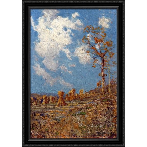 Field with Corn Shocks 28x40 Large Black Ornate Wood Framed Canvas Art by Robert Julian Onderdonk