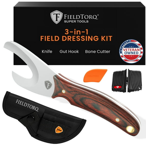 FieldTorq Field Dressing Kit | 3-in-1 Super Tool with Sheath & Sharpener