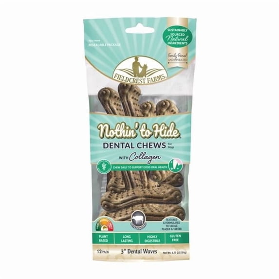 Fieldcrest Farms 3 in. Nothin to Hide Dental Wave Collagen Dog Chew - Beef - Pack of 12
