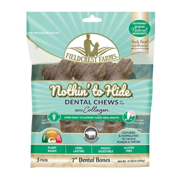 Fieldcrest Farms 7 in. Nothin to Hide Dental Bone Collagen Dog Chew - Beef - Pack of 3