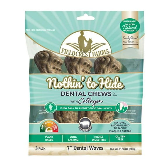 Fieldcrest Farms 810002633973 7 in. Nothin to Hide Dental Wave Collagen Dog Chew - Beef - Pack of 3