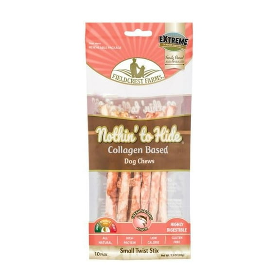 Fieldcrest Farms 810002633447 Nothin to Hide Collagen Twist Stix Dog Chew - Salmon - Small - Pack of 10