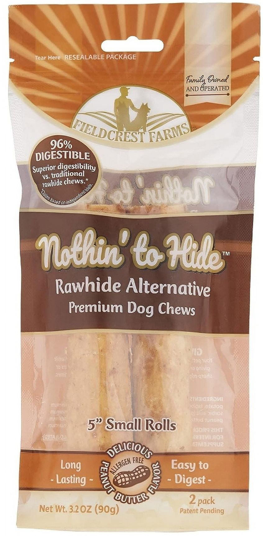 Fieldcrest Farms Nothin to Hide Peanut Butter Rolls Small [Dog Rawhide-Free Treats, New Dog Supplies, Fieldcrest Farms, Dog Supplies] 2 count