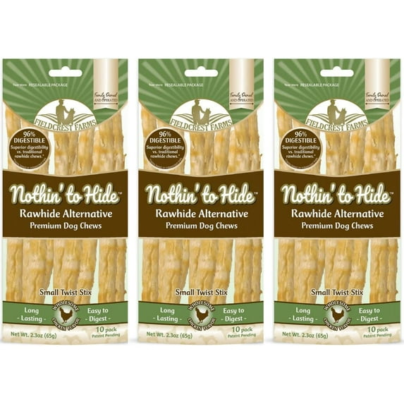 Fieldcrest Farms Nothing to Hide Natural Rawhide Alternative Twist Stix for Dogs - 3 Pack (30 Sticks) & Magnet Premium Grade Easily Digestible Chews - Great for Dental Health (Chicken, Small Stix)
