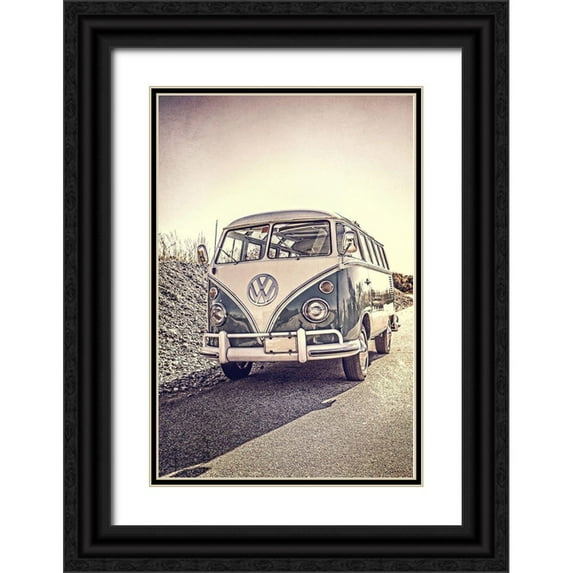 Fielding, Edward M. 11x14 Black Ornate Wood Framed with Double Matting Museum Art Print Titled - Surfersa€™ Vintage VW Bus